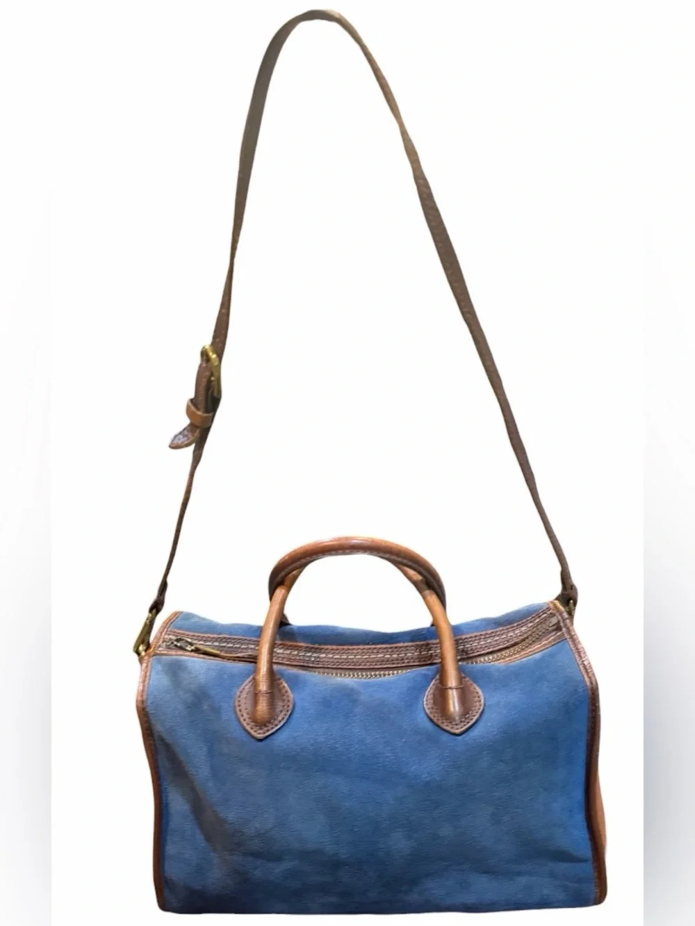 Vintage 1937 Accessories Blue Suede Leather Doctor Satchel Bag
